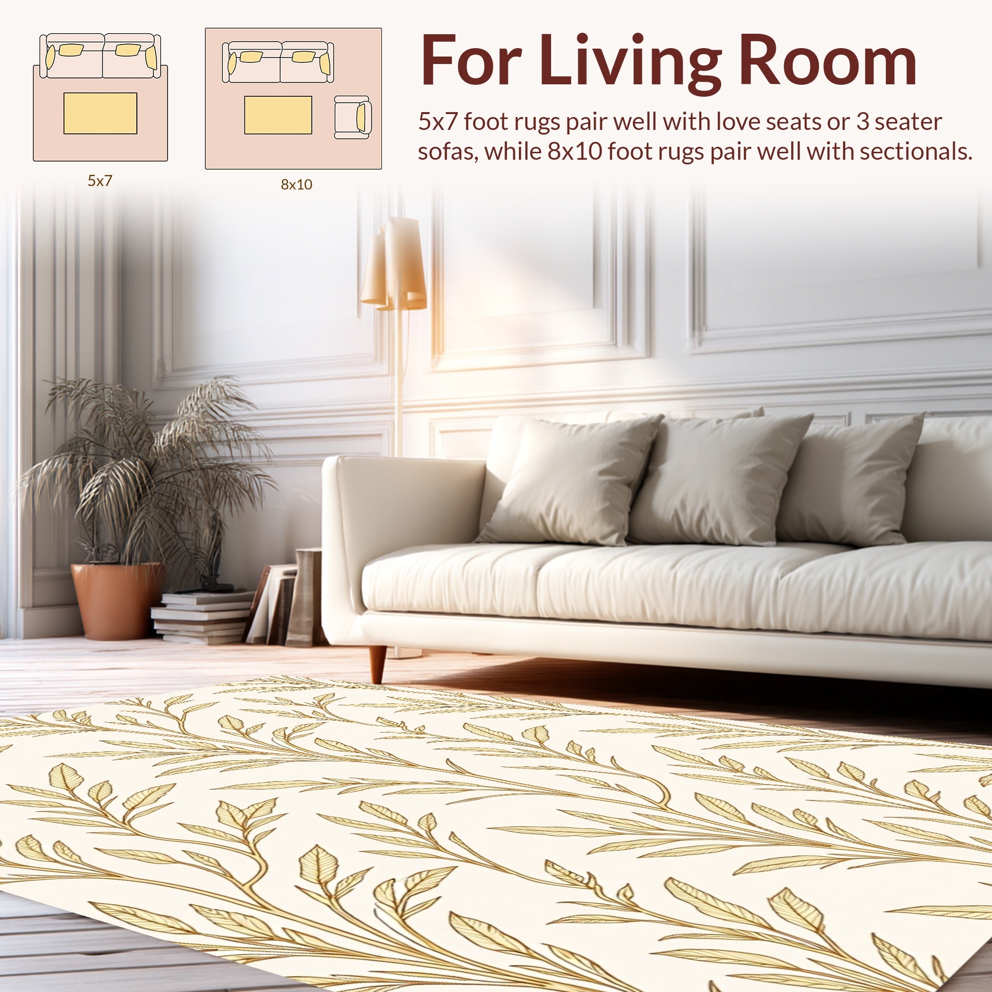 Elegant Branch Pattern Subtle Gold Design Rug
