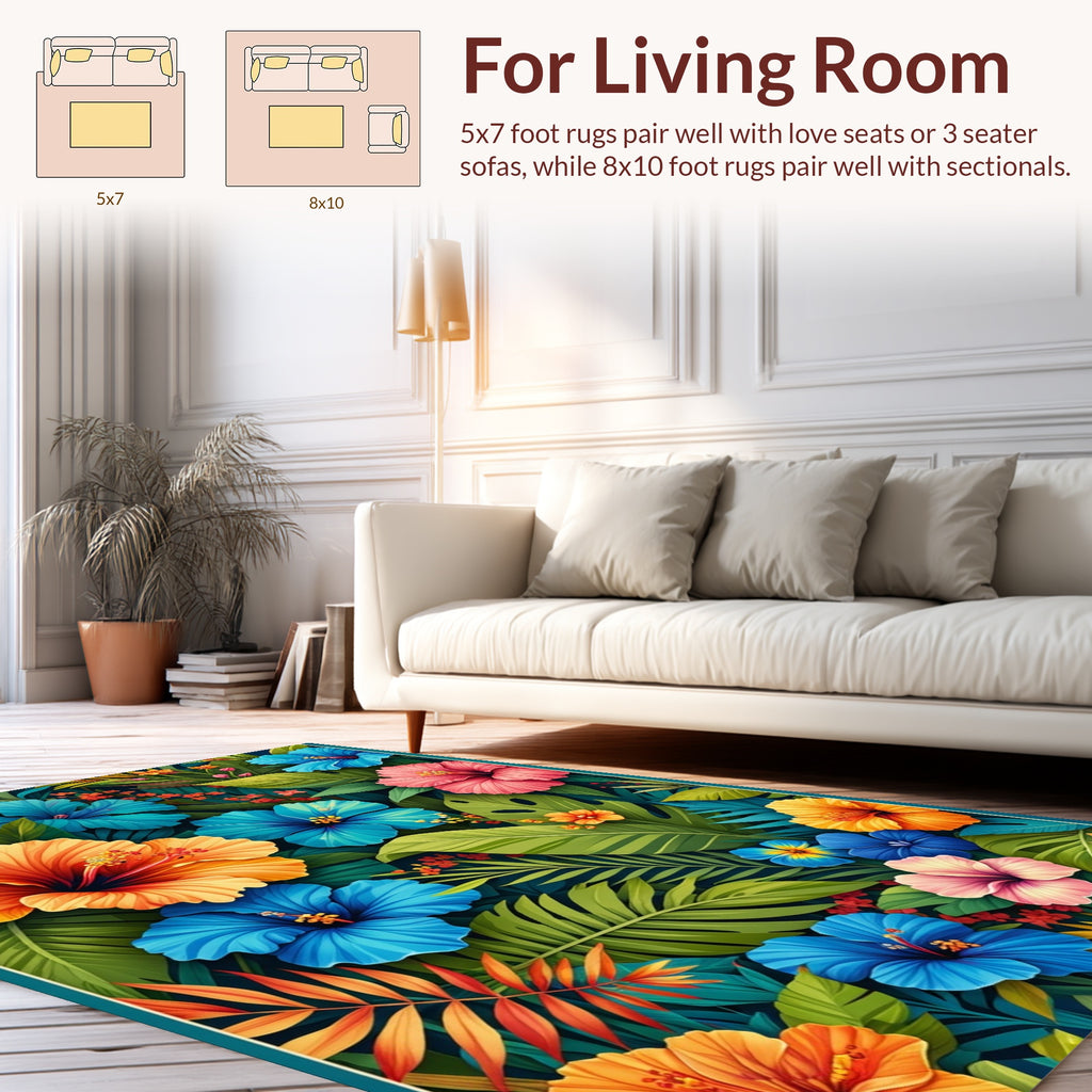 Tropical Floral Hibiscus Leaf Pattern Rug