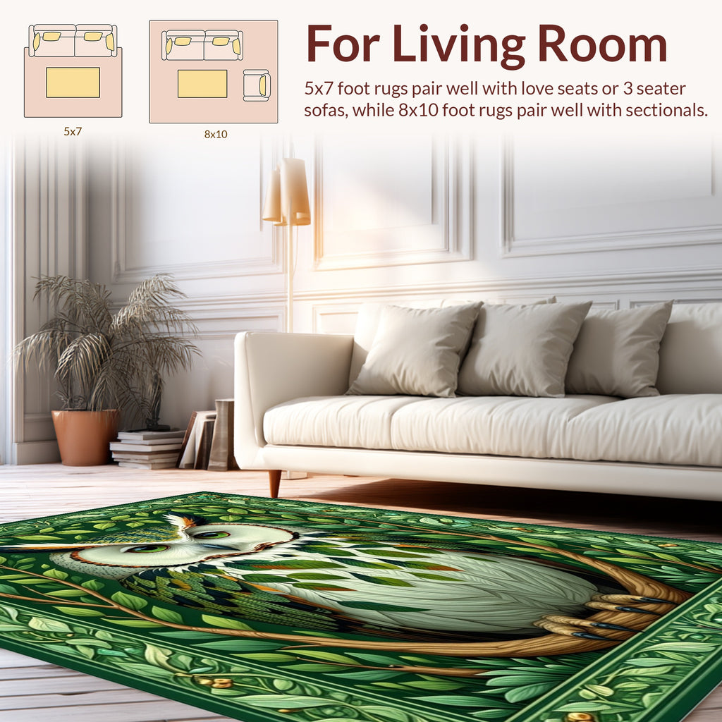 Enchanted Forest Owl Leaf Motif Rug