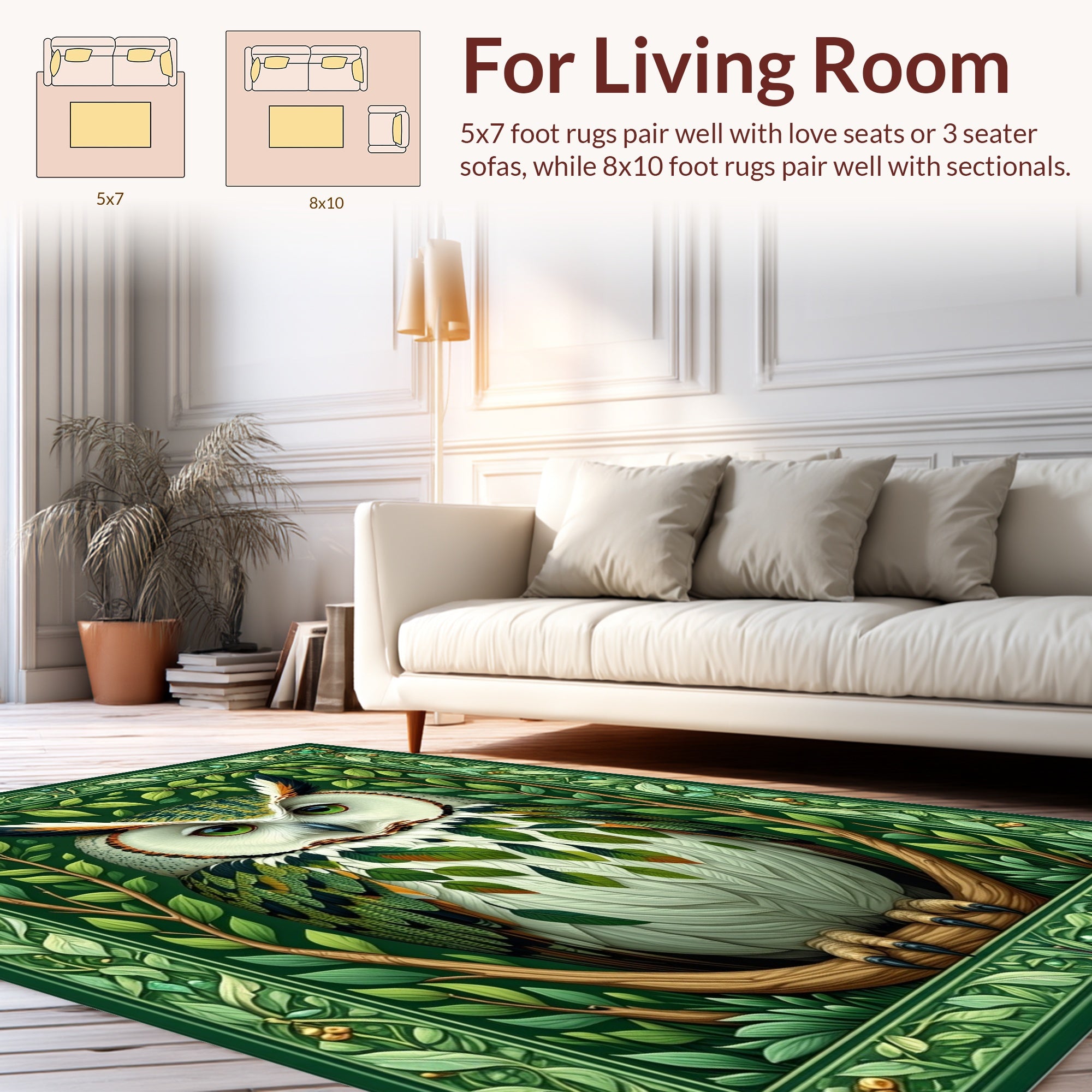 Enchanted Forest Owl Leaf Motif Rug