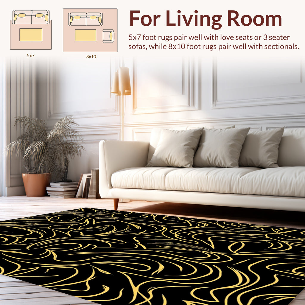 Golden Swirls Abstract Pattern Rug