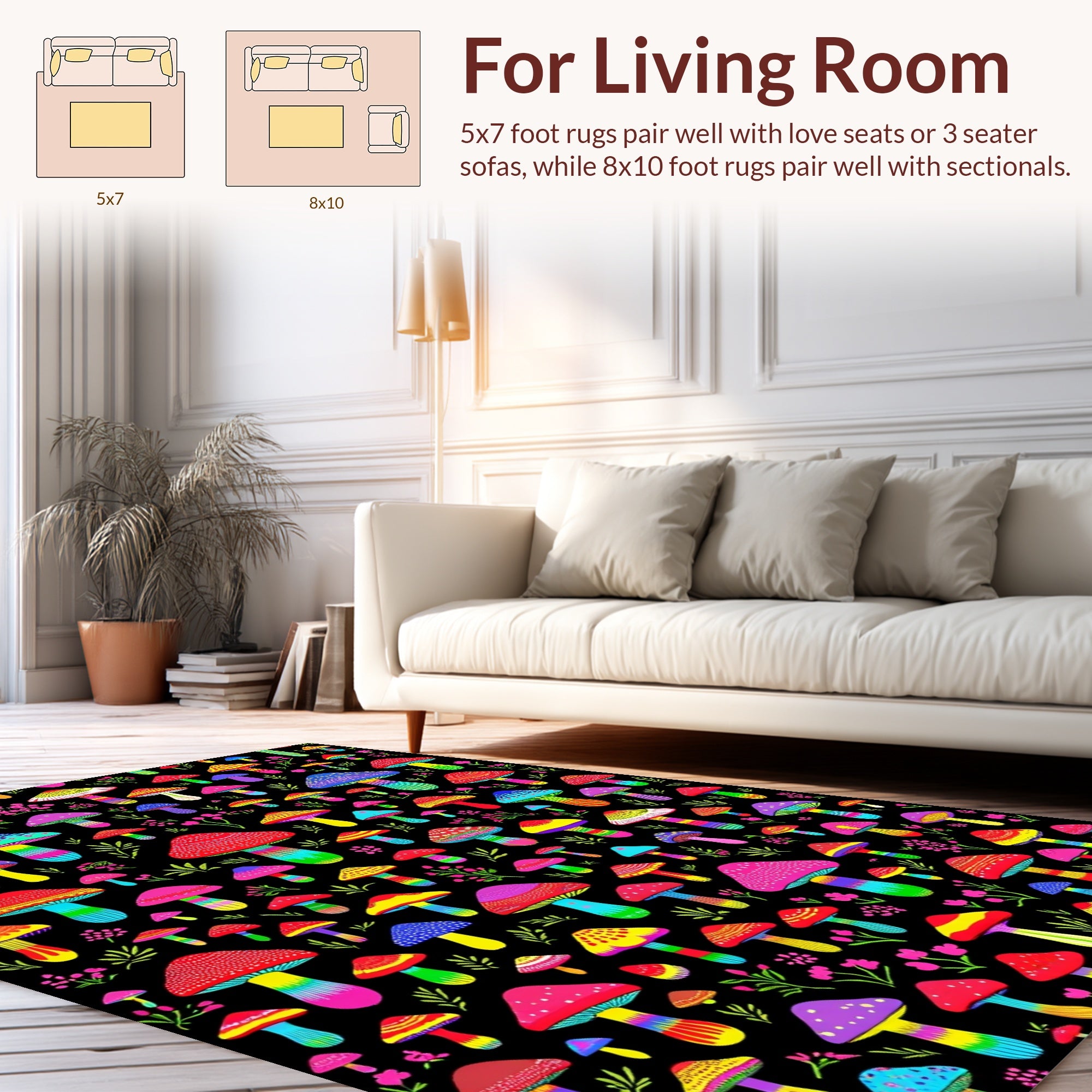 Psychedelic Mushroom Pattern Rainbow Rug