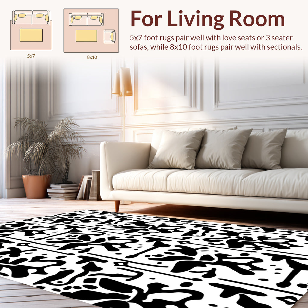 Abstract Organic Black White Pattern Rug