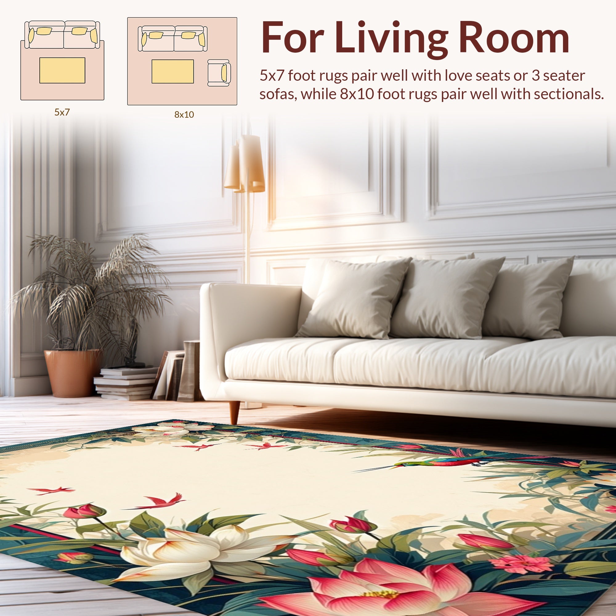Vibrant Floral Hummingbird Scene Rug