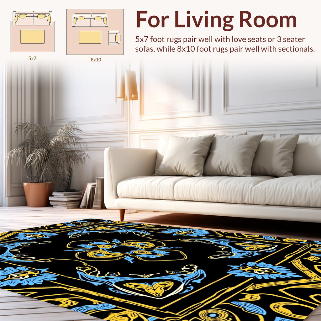 Ornate Floral Swirls And Lines Rug