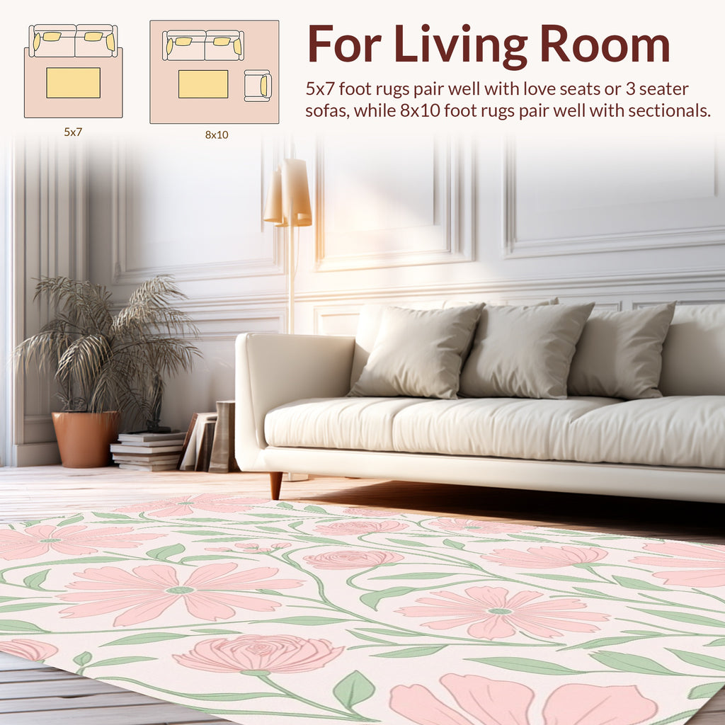 Pastel Pink Floral Garden Pattern Rug