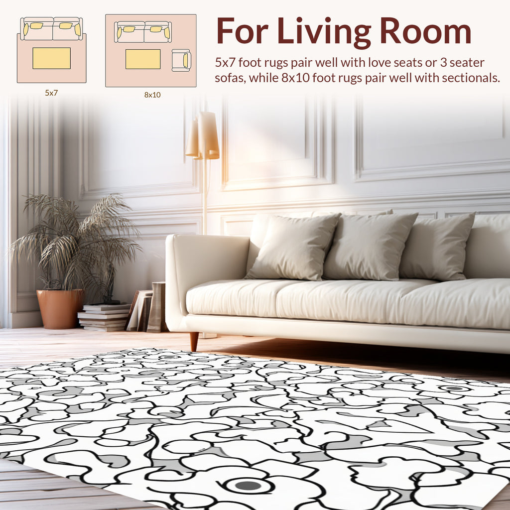 Monochromatic Abstract Floral Pattern Rug