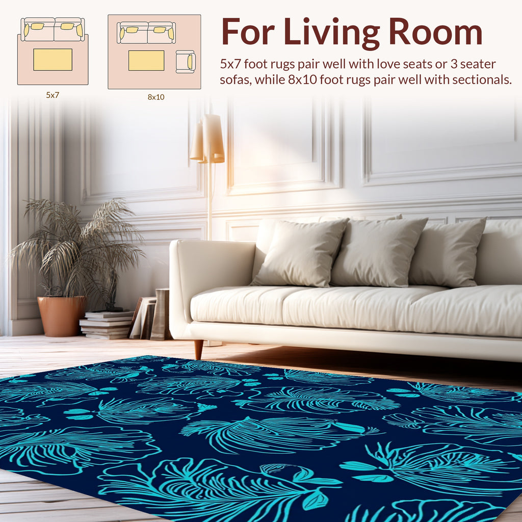 Aqua Floral Detailed Outline Rug