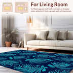 Aqua Floral Detailed Outline Rug
