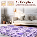 Purple Floral Scrollwork Geometric Border Rug