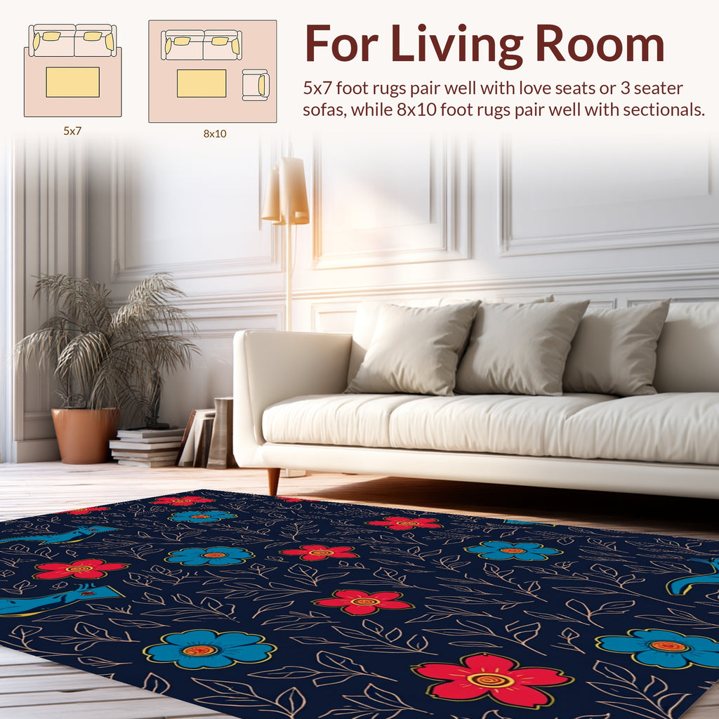 Playful Floral Abstract Creatures Design Rug