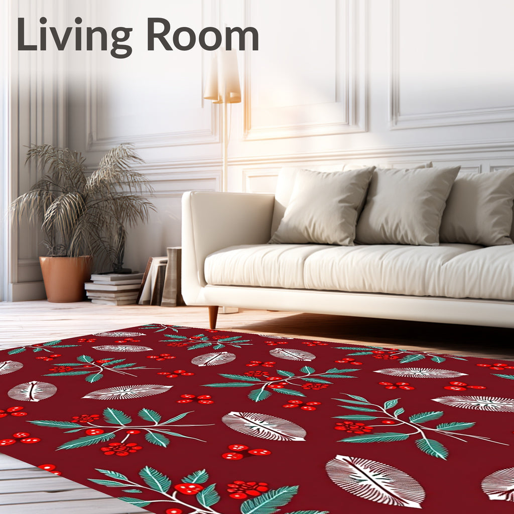 Festive Red Berry Branches Botanical Rug