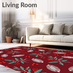Festive Red Berry Branches Botanical Rug