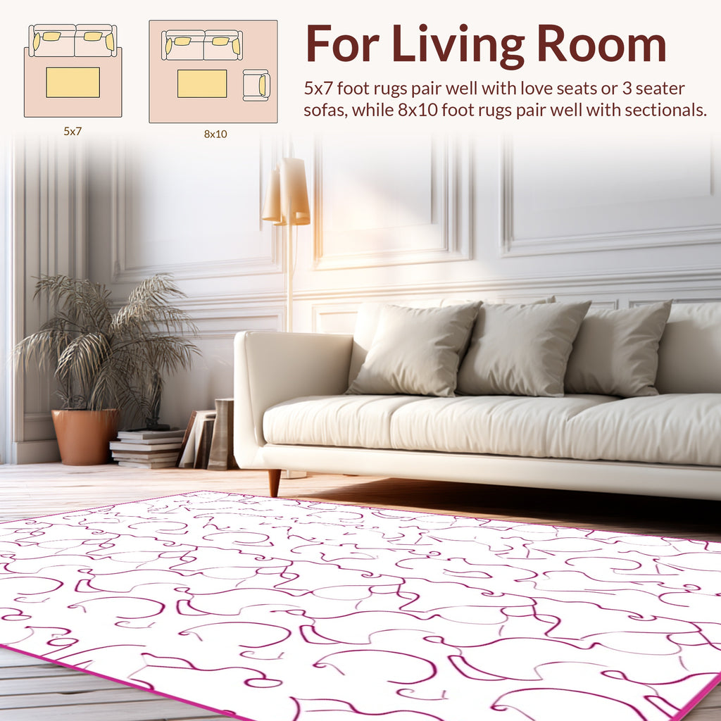 Minimalist Abstract Pink Line Art Rug
