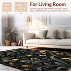 Dark Emerald Gold Butterfly Floral Design Rug