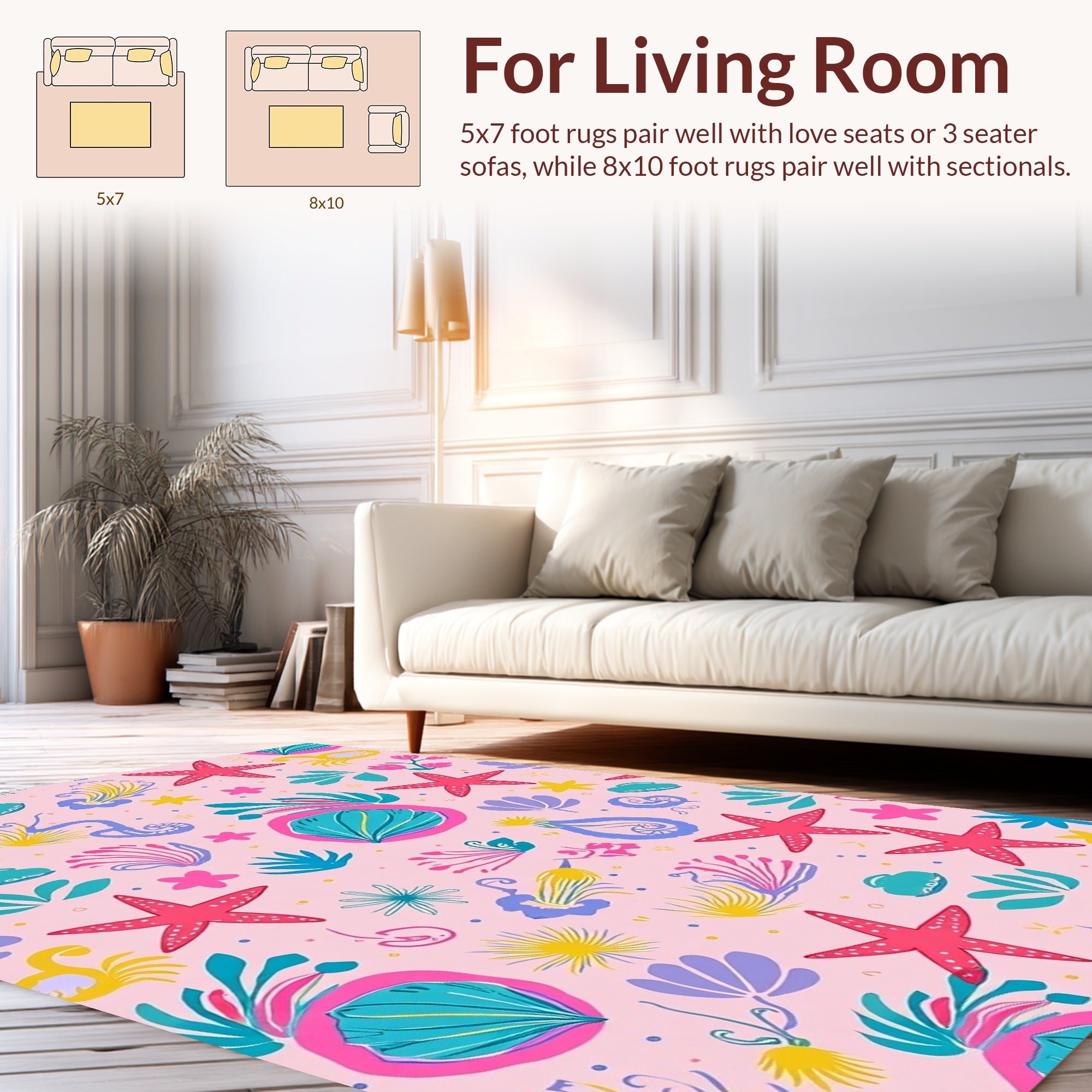 Whimsical Coral Starfish Pattern Rug