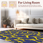 Dark Blue Leaf Pattern Yellow Design Rug
