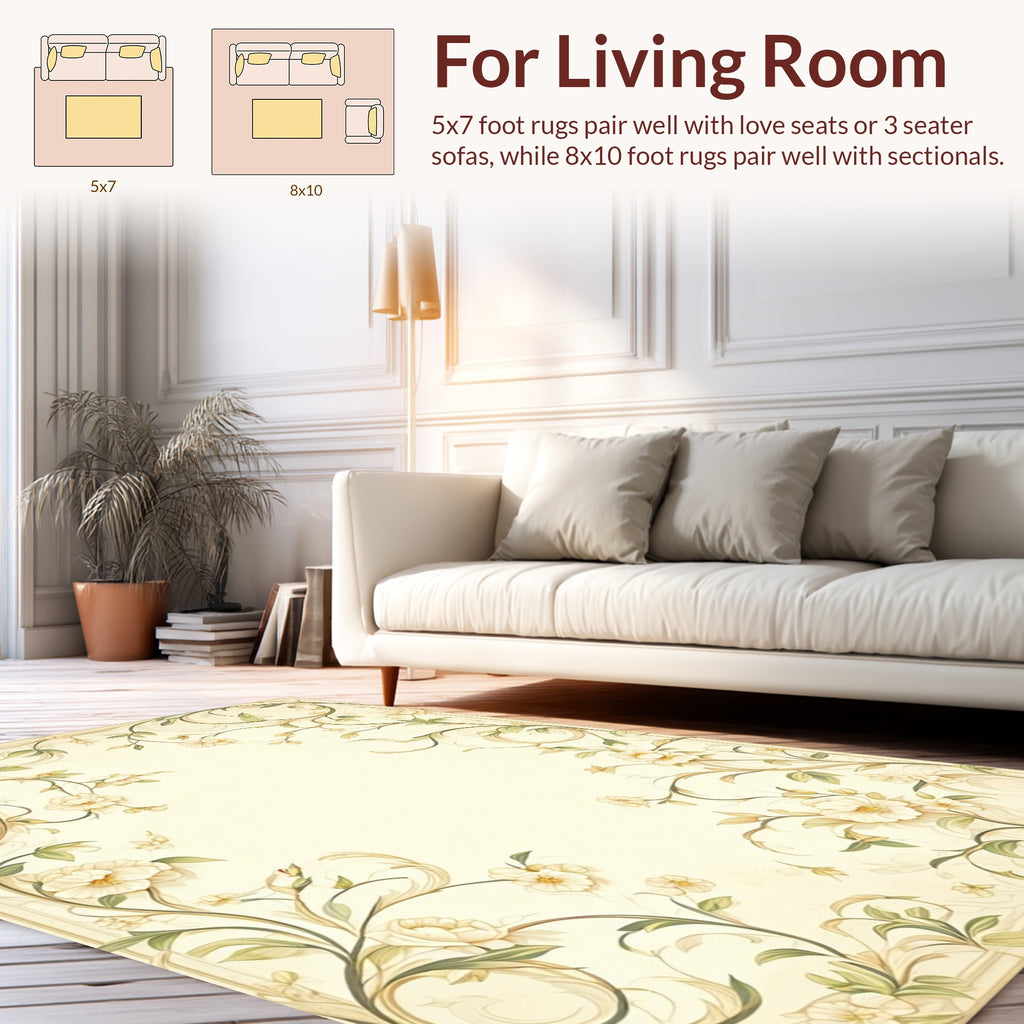Elegant Floral Vine Cream Rug