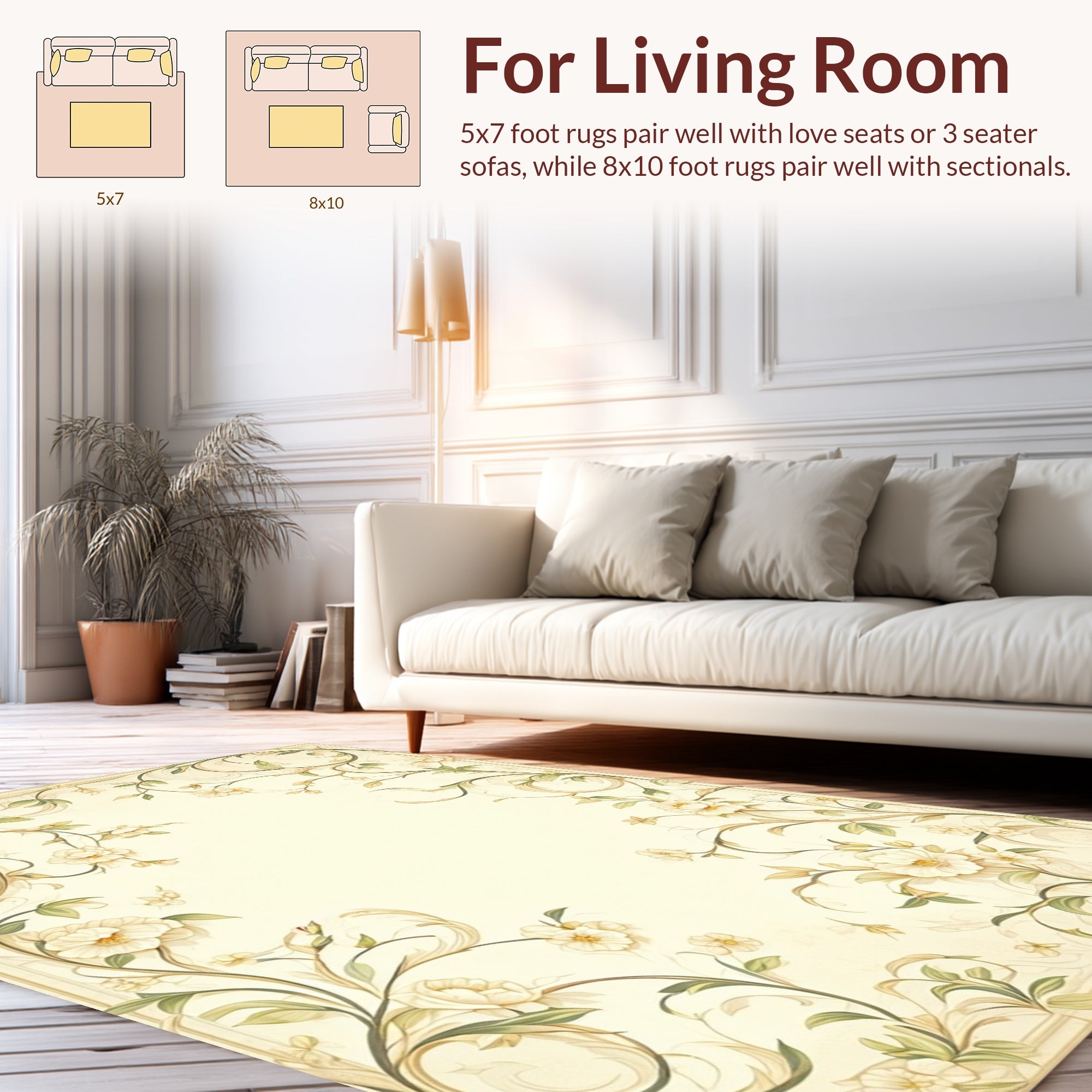 Elegant Floral Vine Cream Rug