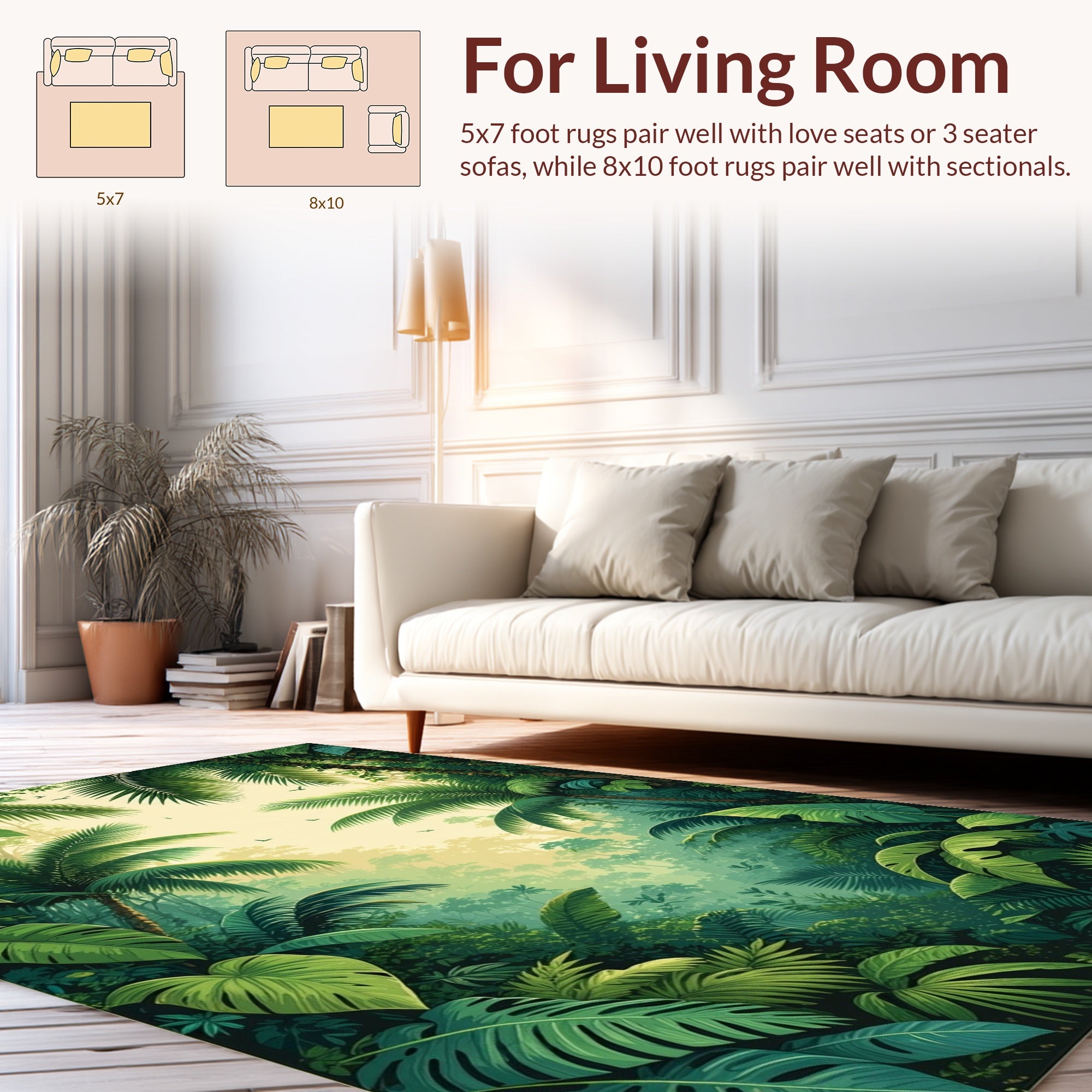 Lush Tropical Jungle Palm Foliage Design Rug