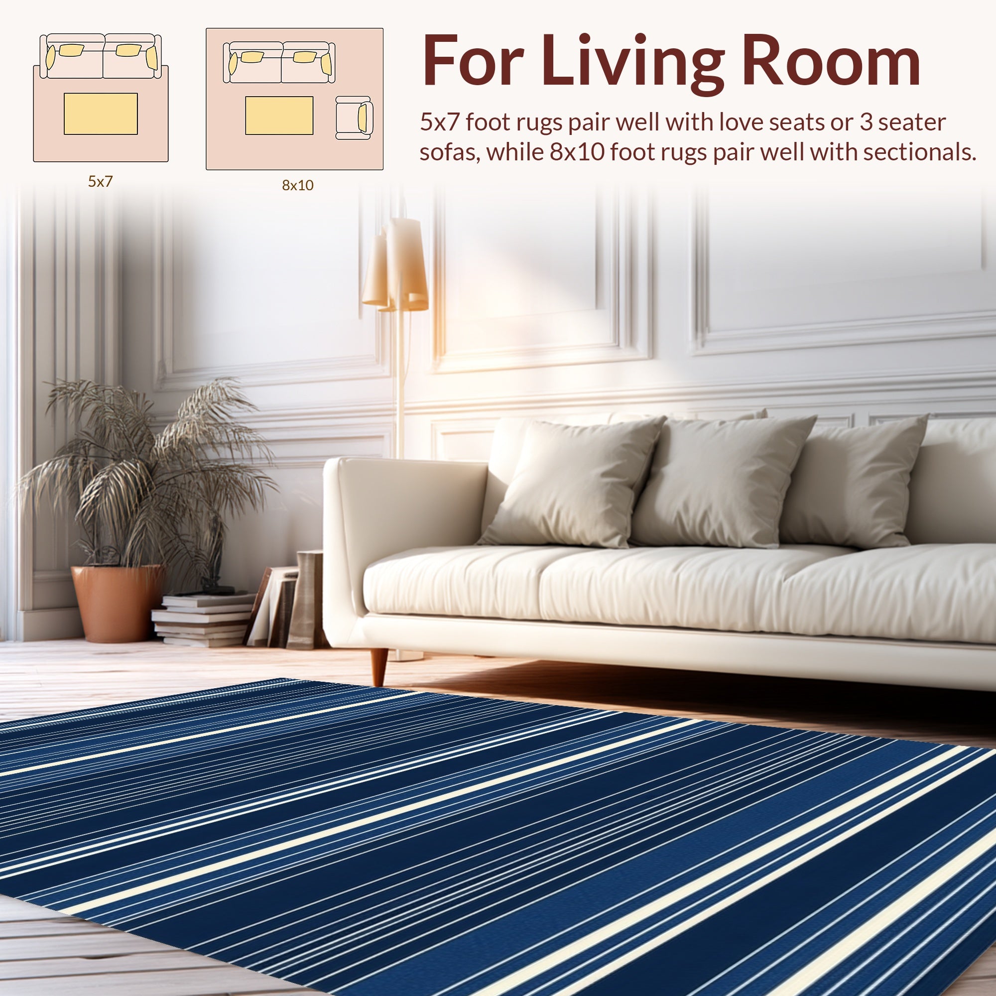 Classic Navy White Stripe Pattern Rug