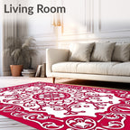 Crimson Intricate Floral Mandala Rug