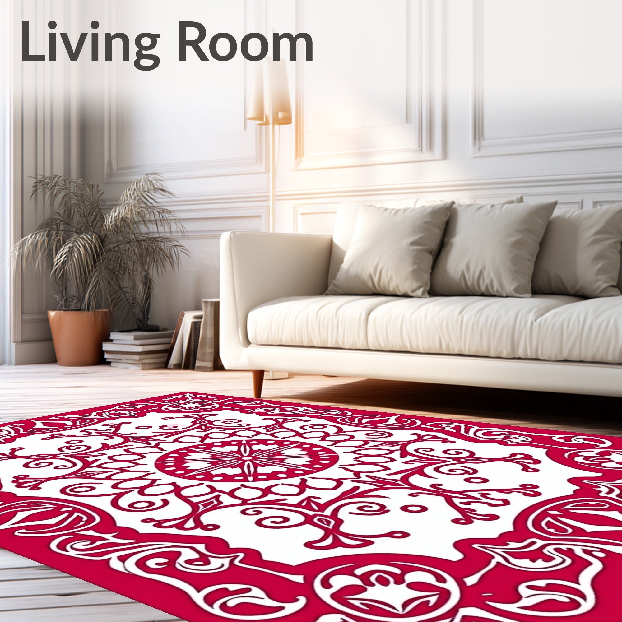 Crimson Intricate Floral Mandala Rug