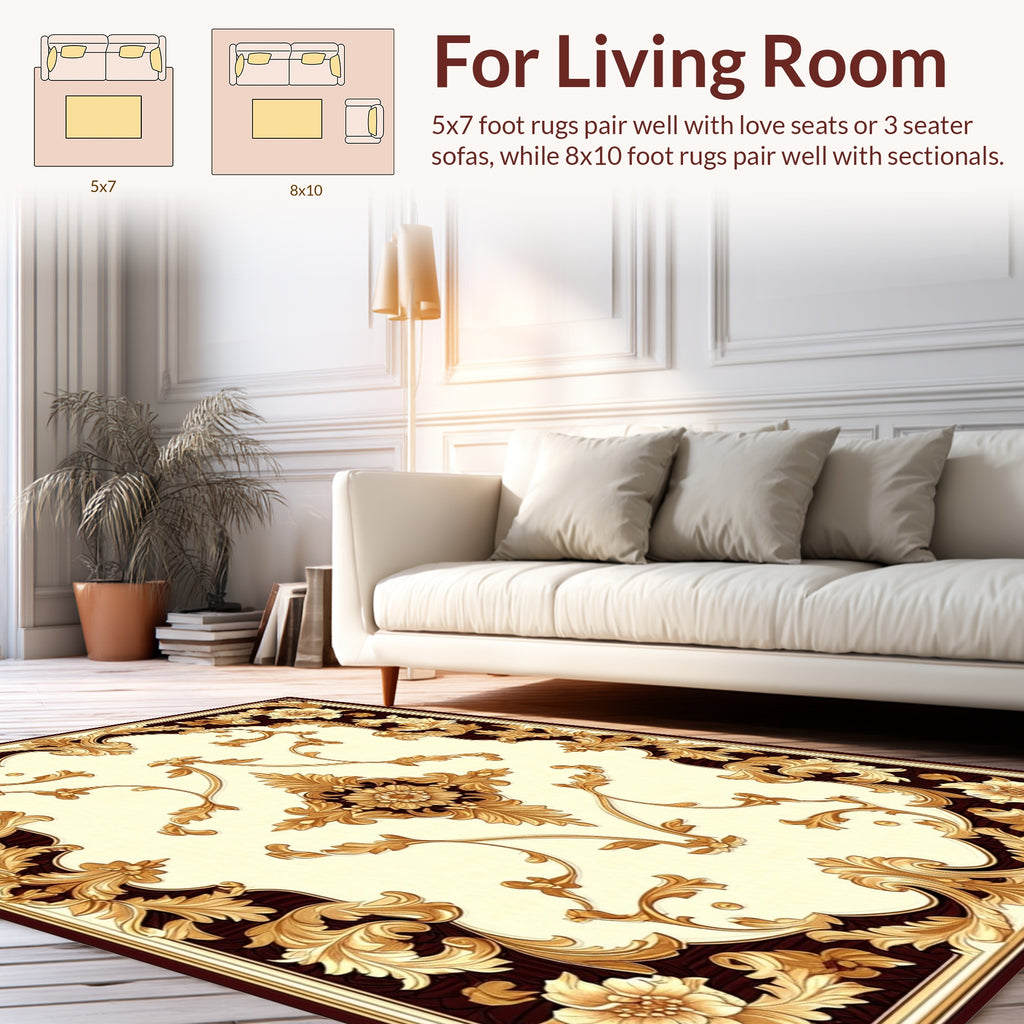 Antique Floral Scrollwork Golden Rug