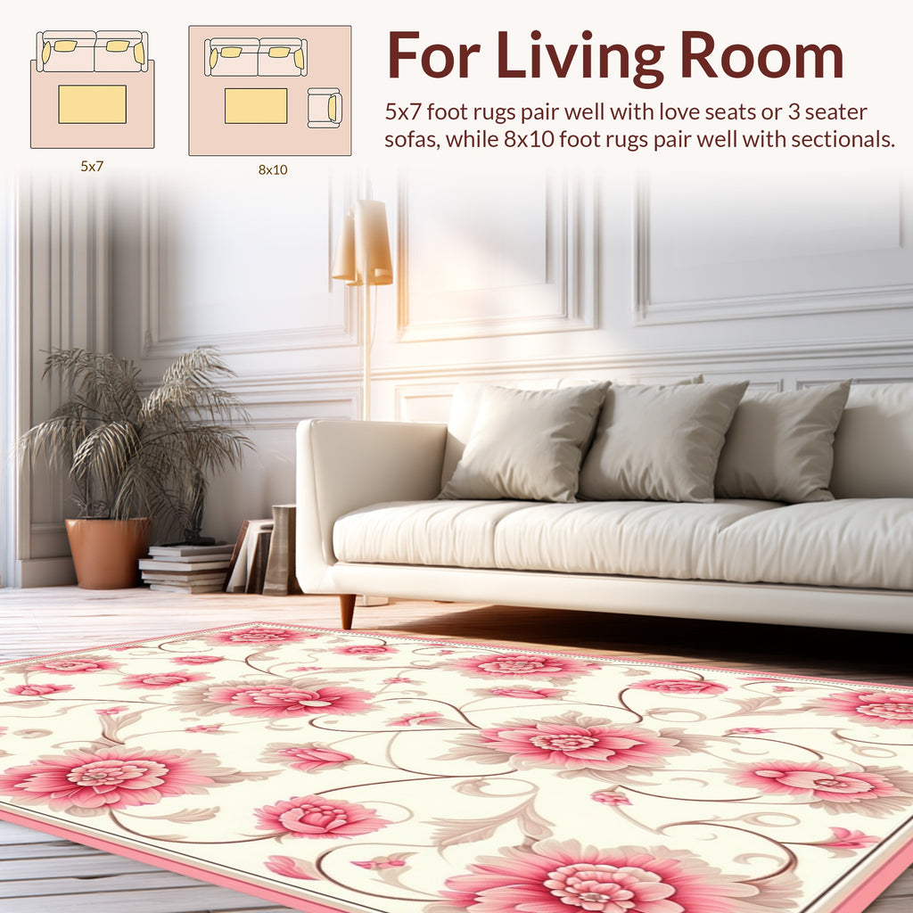 Elegant Pink Floral Vine Design Rug