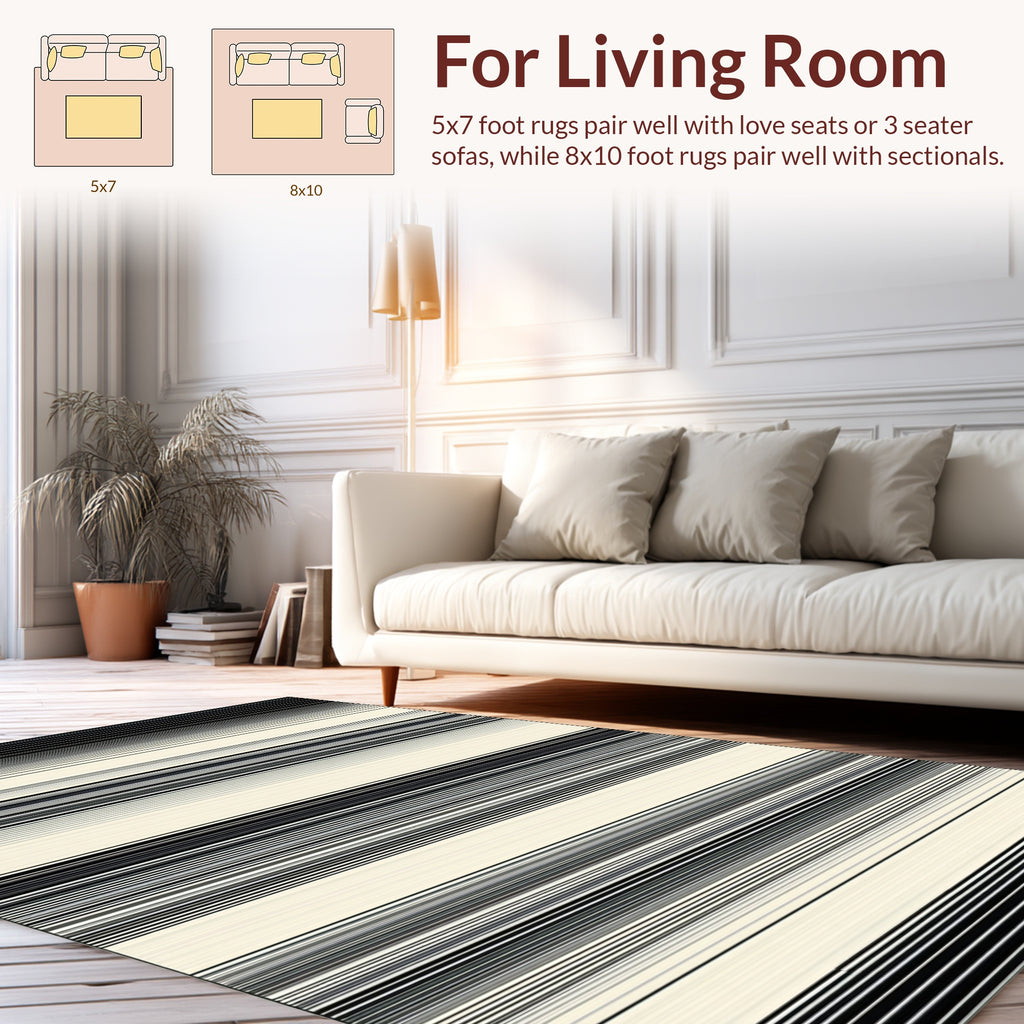 Minimalist Black White Striped Design Rug