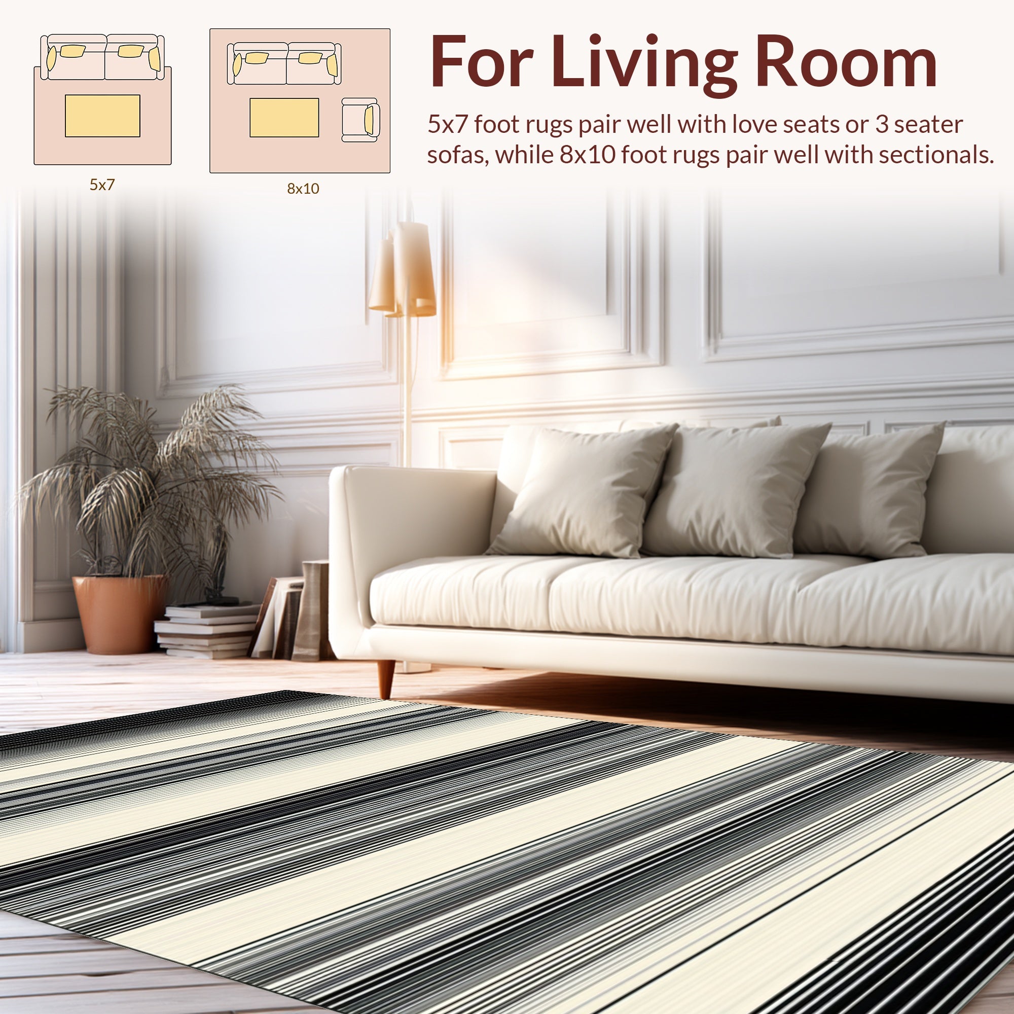 Minimalist Black White Striped Design Rug