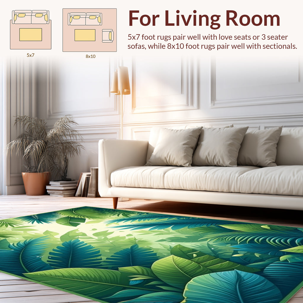 Lush Tropical Jungle Leaf Pattern Rug