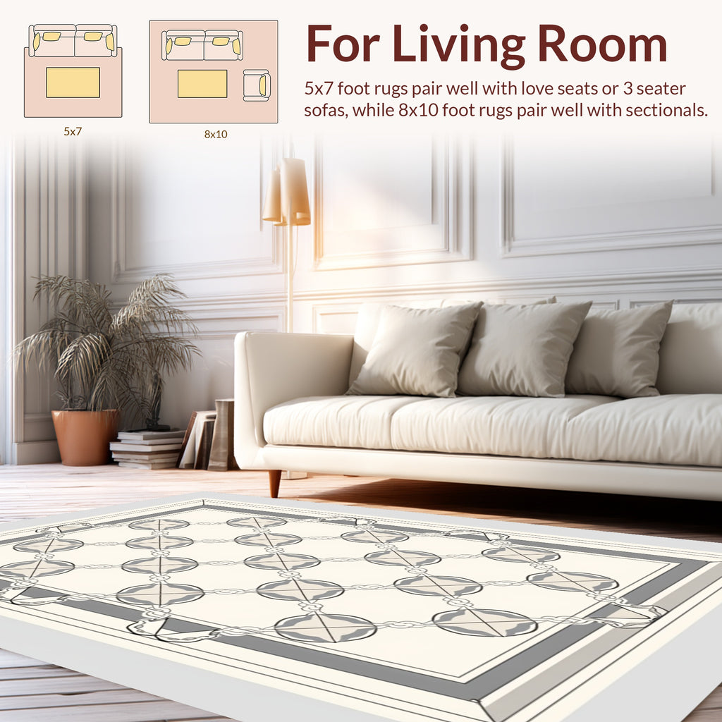 Geometric Floral Interlocking Border Design Rug