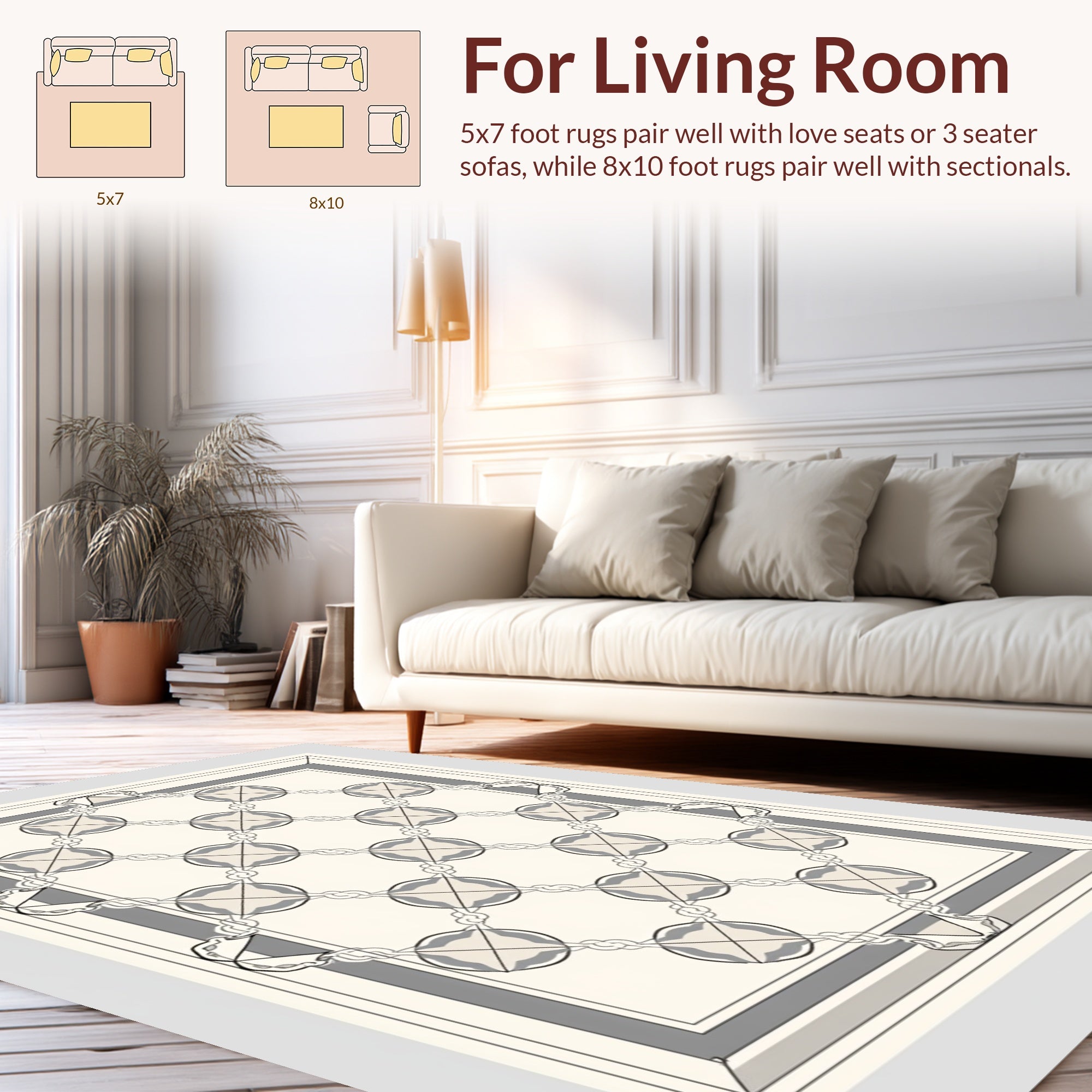 Geometric Floral Interlocking Border Design Rug