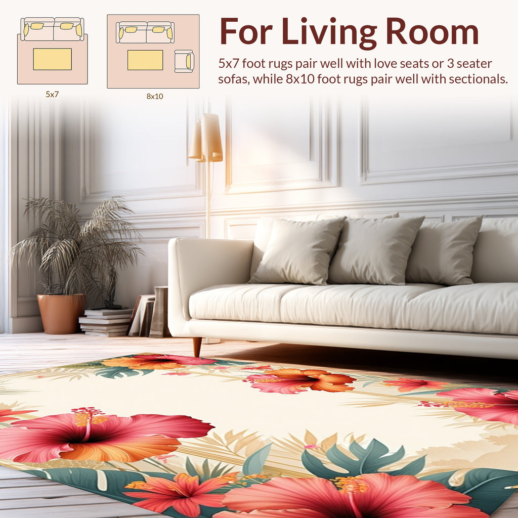 Tropical Hibiscus Floral Border Design Rug