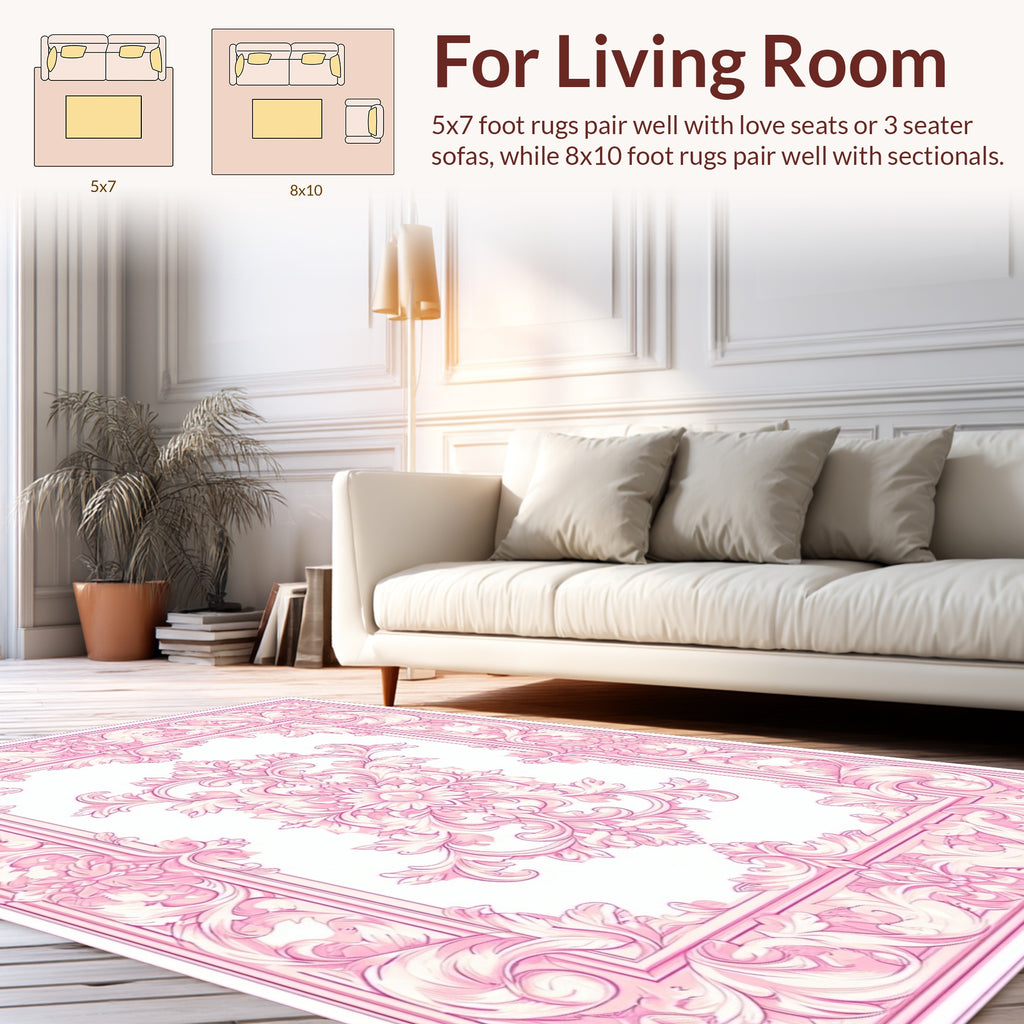 Elegant Pink Rococo Swirl Rug