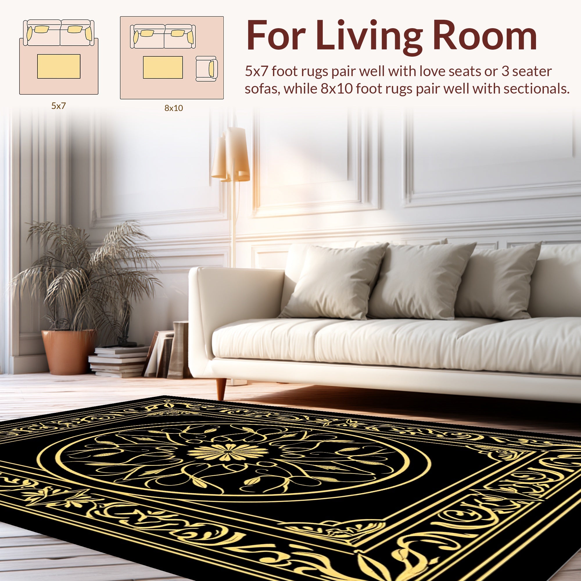Elegant Gold Floral Medallion Ornamental Rug