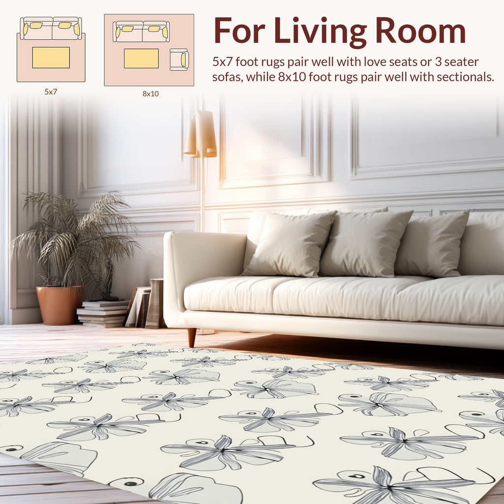 Delicate Floral Outline Pattern Rug
