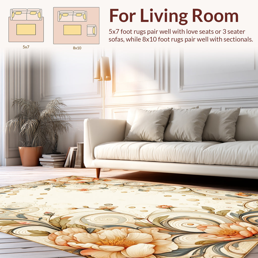 Soft Floral Swirls Botanical Design Rug