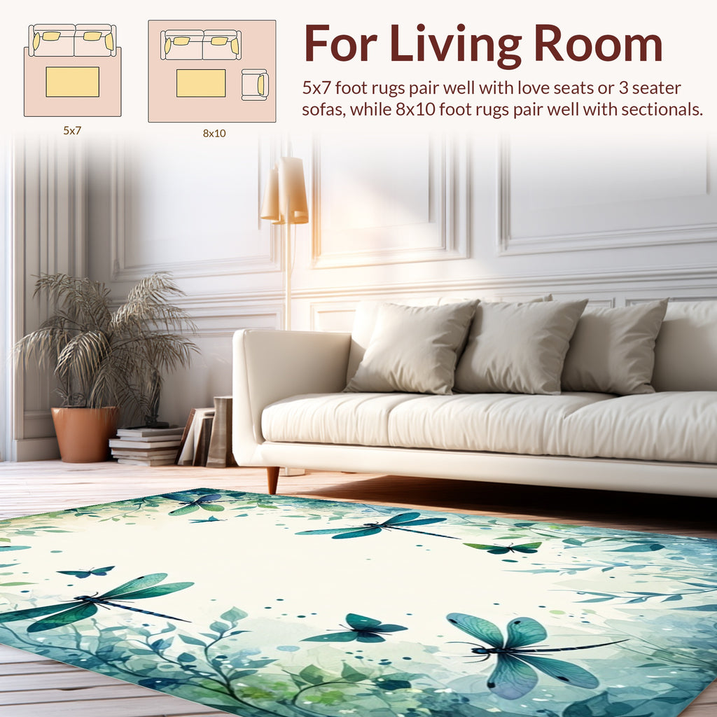 Dragonfly and Butterfly Botanical Watercolor Rug