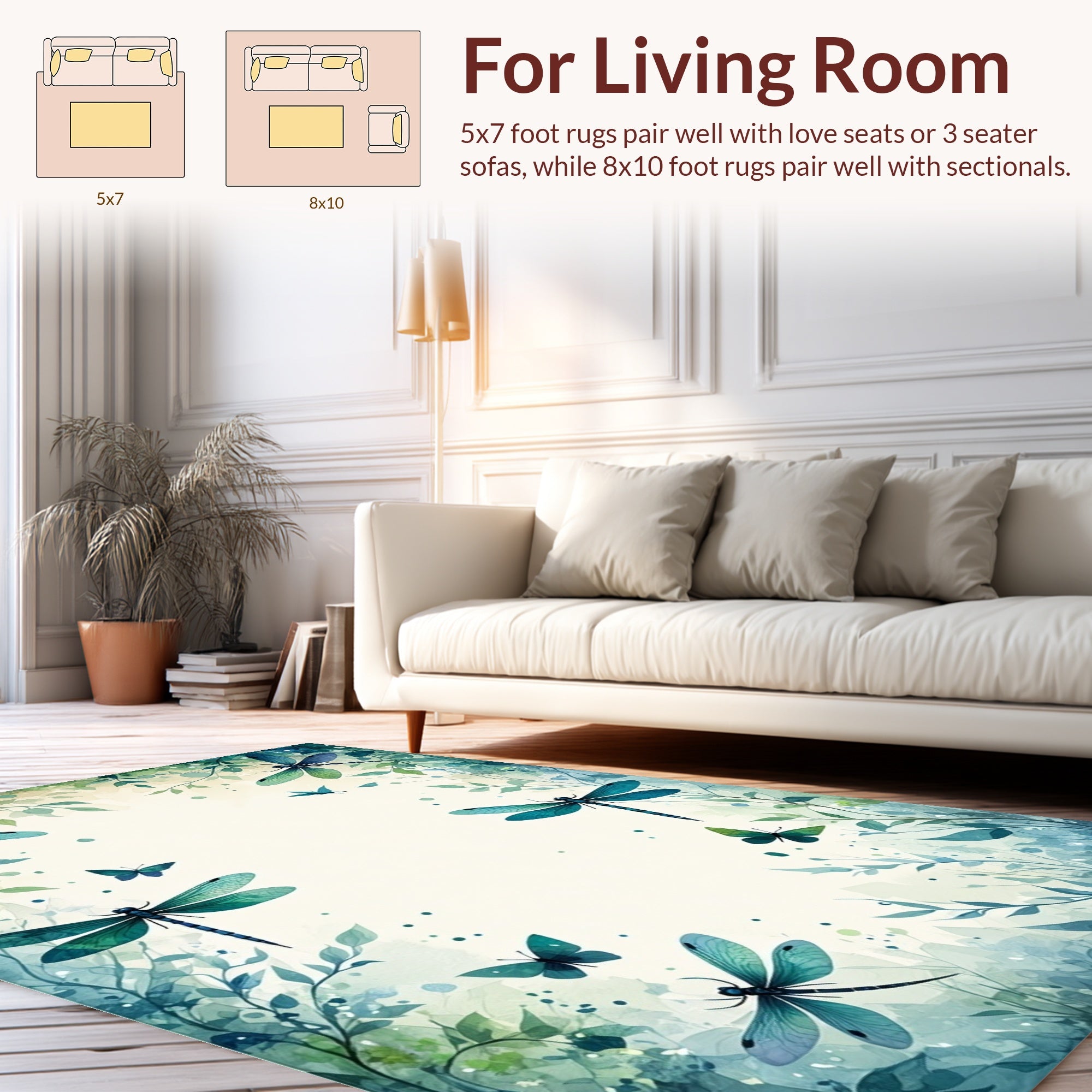 Dragonfly and Butterfly Botanical Watercolor Rug