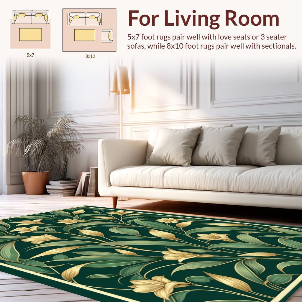 Art Nouveau Floral Gold And Green Rug