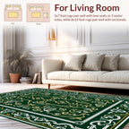 Elegant Floral Scroll Dark Green Design Rug