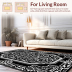Ornate Black White Floral Pattern Rug