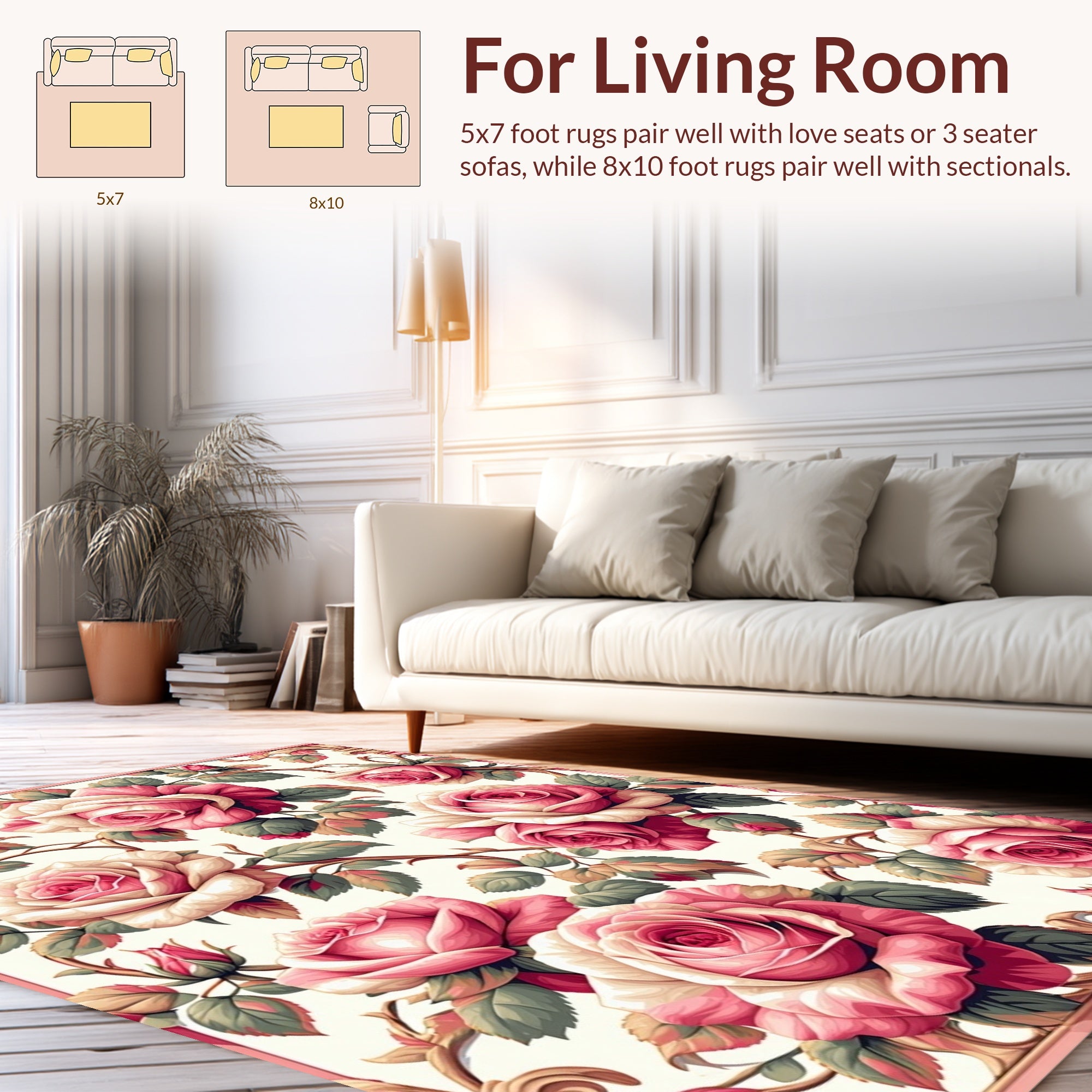 Pink Rose Garland Floral Design Rug