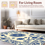 Classic Blue Floral Mandala Pattern Rug