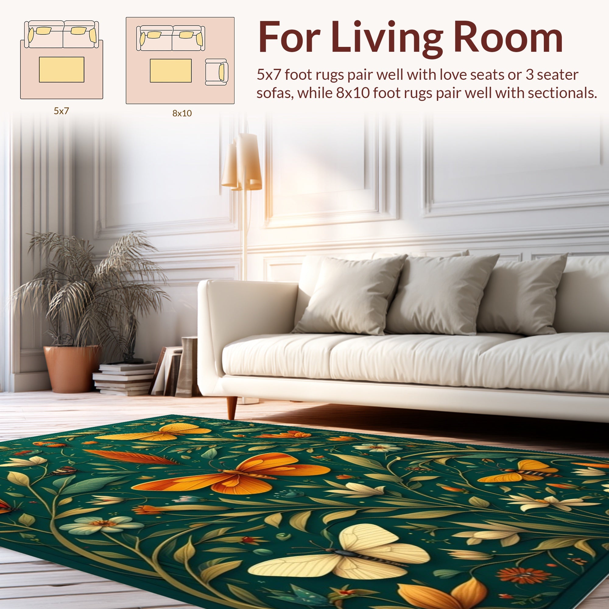 Intricate Monarch Butterfly Garden Print Rug