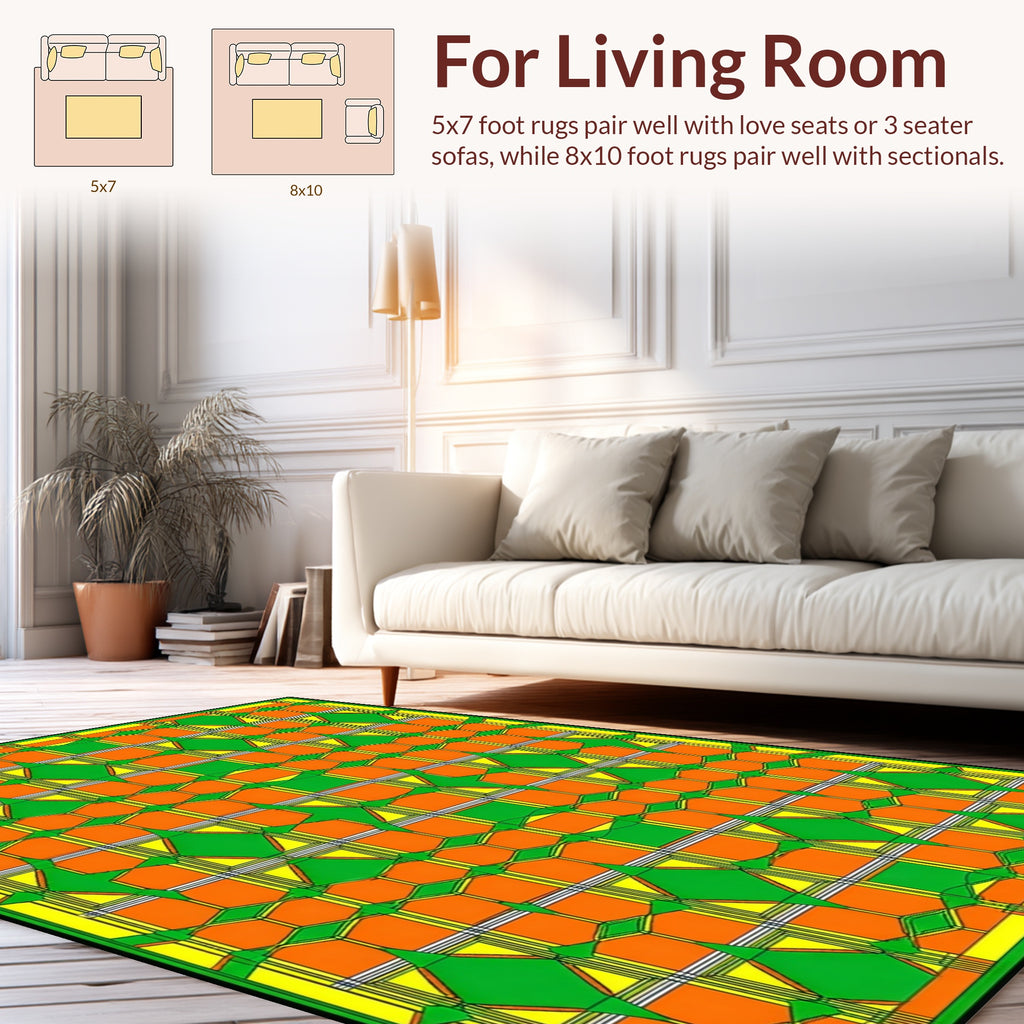 Bold Green Orange Diamond Pattern Rug