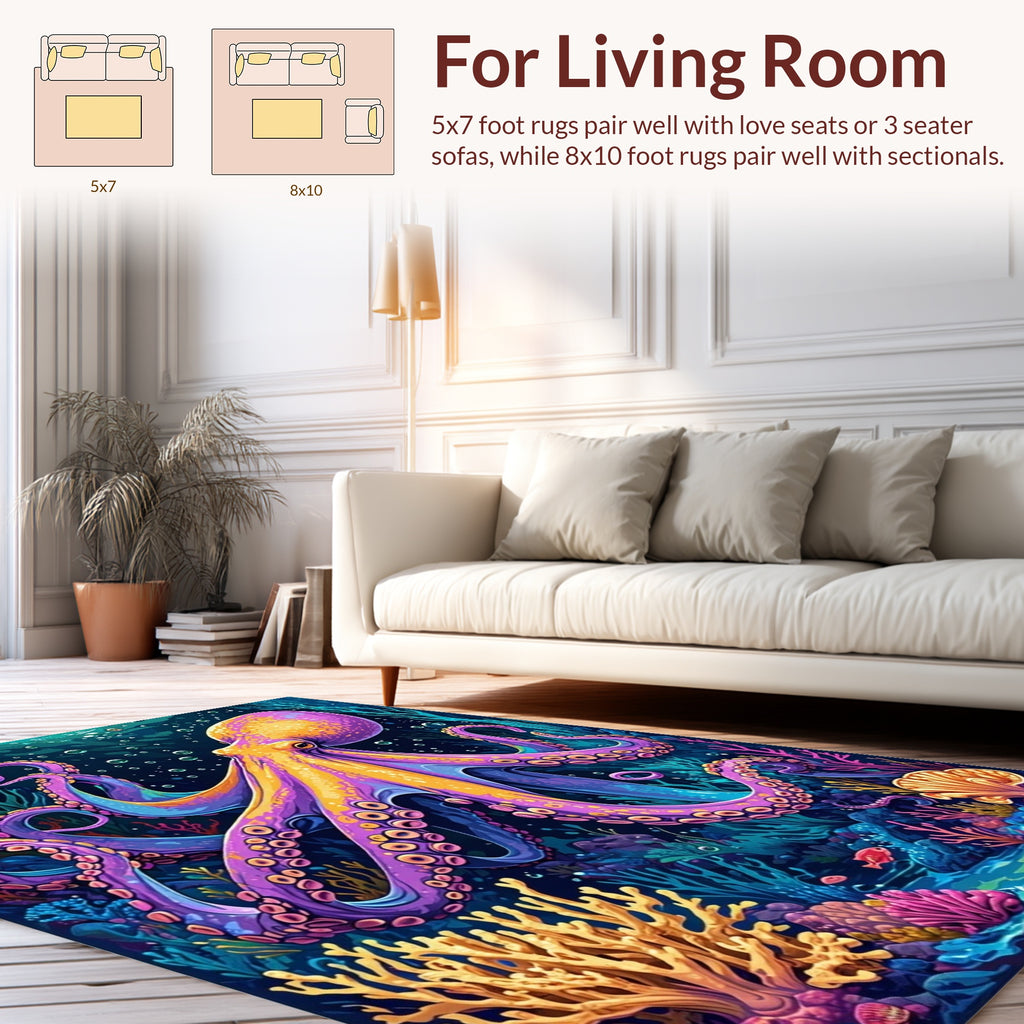 Vibrant Octopus Coral Reef Design Rug