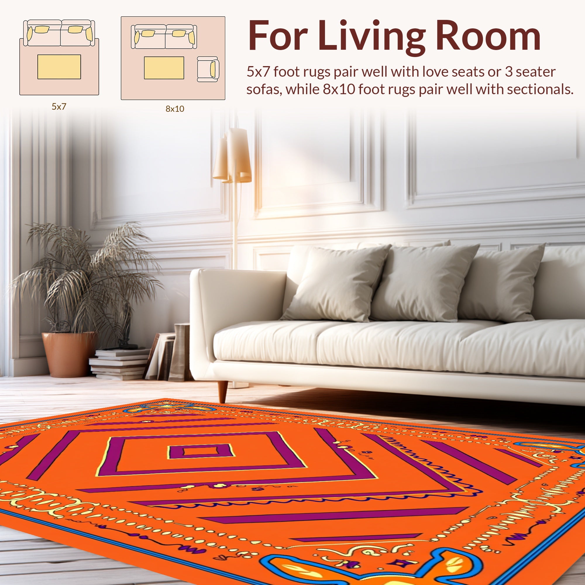 Bold Geometric Diamond Border Design Rug